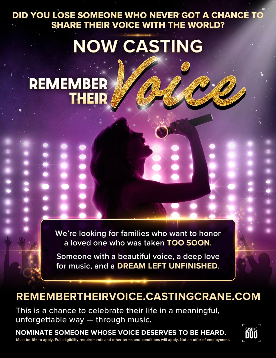 CastingDuo's tweet photo. Know someone with an incredible voice who never got their moment? This is their chance. #castingcall #singingshow https://t.co/Vrd76x8Fry