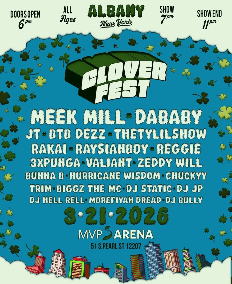 🚨 Trim (<a href="/Itsmstrim/">TRIM</a>) will be preforming at the CloverFest 3/26 alongside artist like Dababy , Meek Mill , Jt and Bunna B 🍀