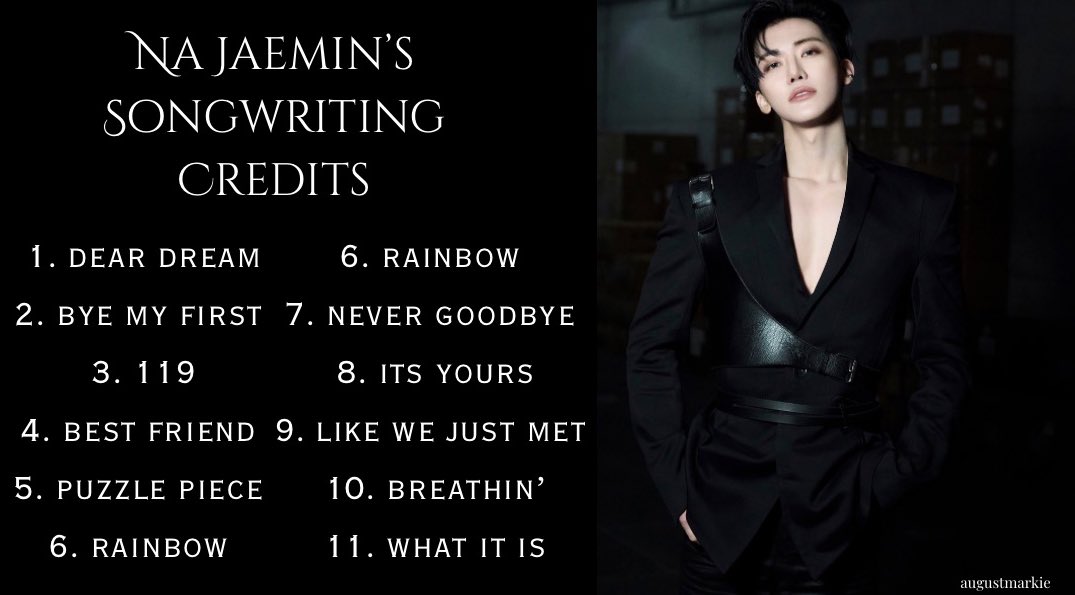 augustmarkie's tweet image. 11 song writing credits under jaemin’s name, im so proud of u songwriter na jaemin ♡