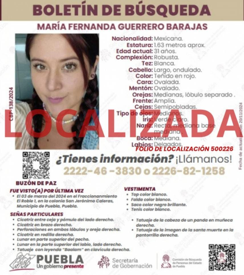 OroNoticiasPue's tweet photo. #Puebla 🗣️ La Comisión de Búsqueda de Personas del Estado de Puebla anunció la localización de María Fernanda Guerrero Barajas, de 31 años, cuyos restos presuntamente habrían sido encontrados dentro de la casa en Lomas de Coyopotrero del expolicía estatal Alejandro "N", detenido en noviembre pasado por delitos de desaparición forzada.

Se sospecha que tanto María Fernanda como su amiga Diana Estrella "N" fueron asesinadas en marzo de 2024, poco después de su desaparición.

Otra serie de restos son analizados.

Con información de @_jesuszav