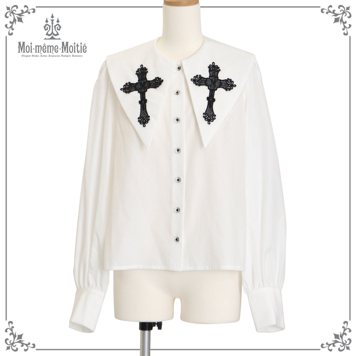 新商品】2/13 18時〜販売開始 十字架レースカラーブラウス 白、白×黒