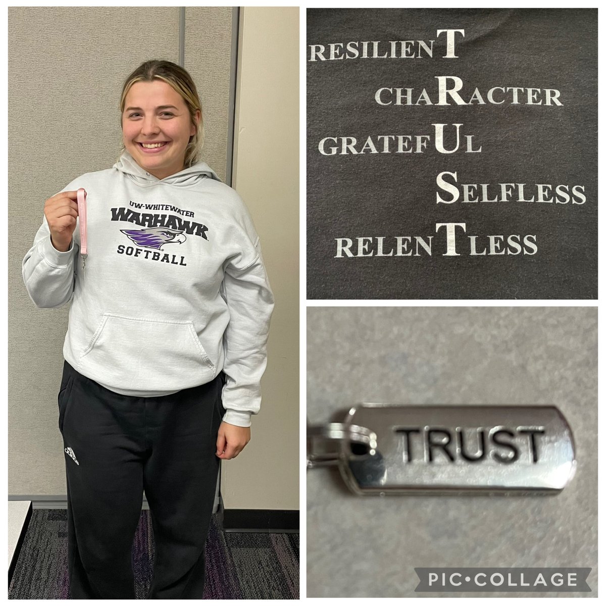 UWWSoftball's tweet photo. Emma’s teammates chose her for the TRUST award for week 2!!  Congrats, Emma! Well deserved! 💜🥎 https://t.co/Ld00wnnDXD