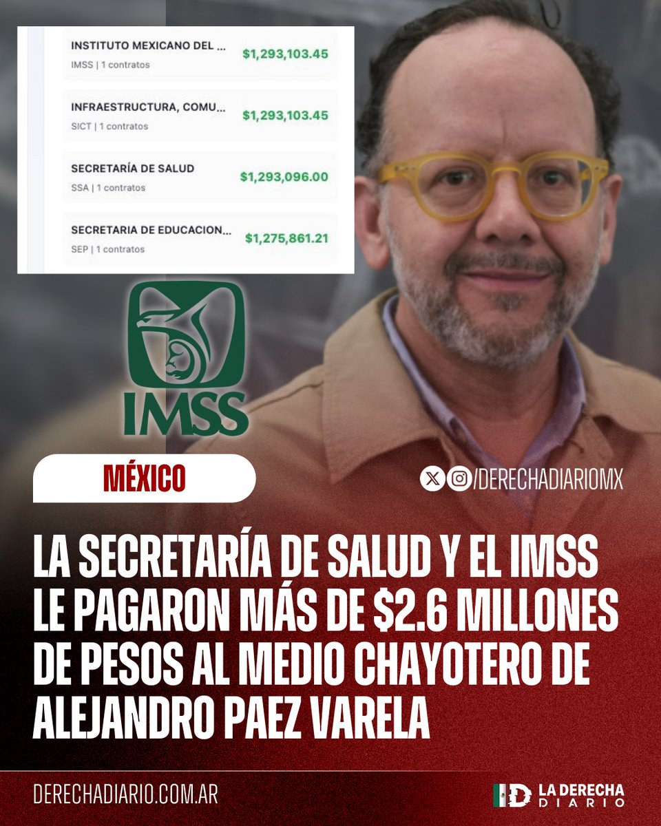 EmilioVallejoRL's tweet image. ¿Te negaron el medicamento en tu Unidad de Medicina Familiar? ¿No había material de curación para tu hija?

El recurso está en el bolsillo de @paezvarela, dueño del medio chayotero @SinEmbargoMX; a quien @Tu_IMSS y @SSalud_mx le pagaron $2.6 millones de pesos para hacer…
