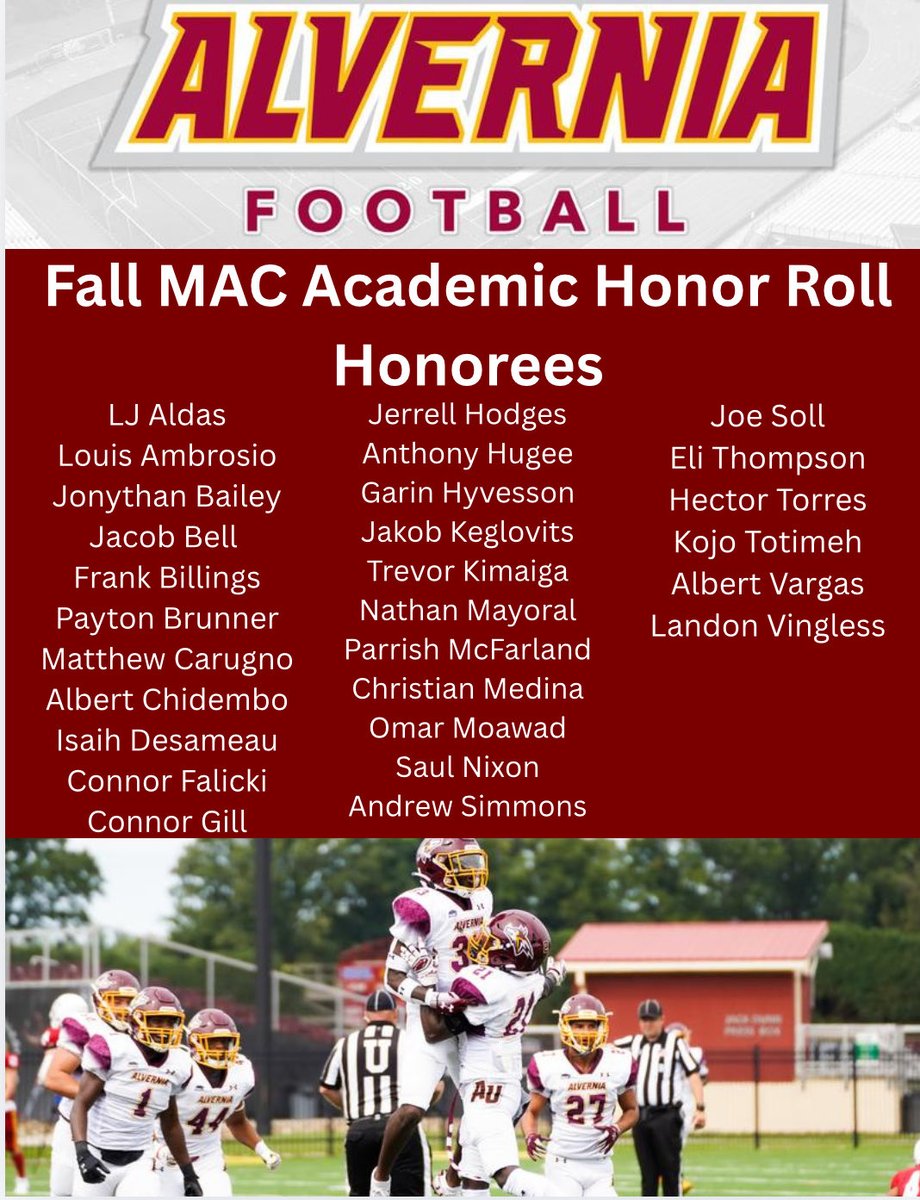 AlverniaFB's tweet image. Congrats to all of our football players who made the MAC honor roll! #StudentAthletes