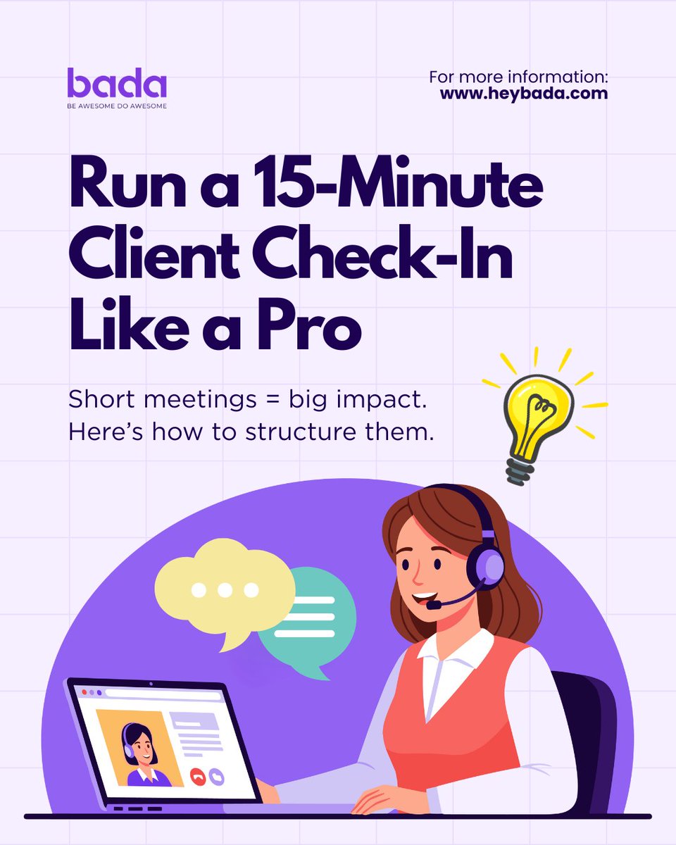 badatalent's tweet photo. Master a 15-min client check-in: wins, priorities, roadblocks &amp; next steps. Stand out as a strategic partner. 🎯

Learn more: https://t.co/2b89PWb0Rg 💼 

#badacommunity #virtualassistanttips #clientmanagement #remoteskills #beawesomedoawesome https://t.co/uhJ1yAei88