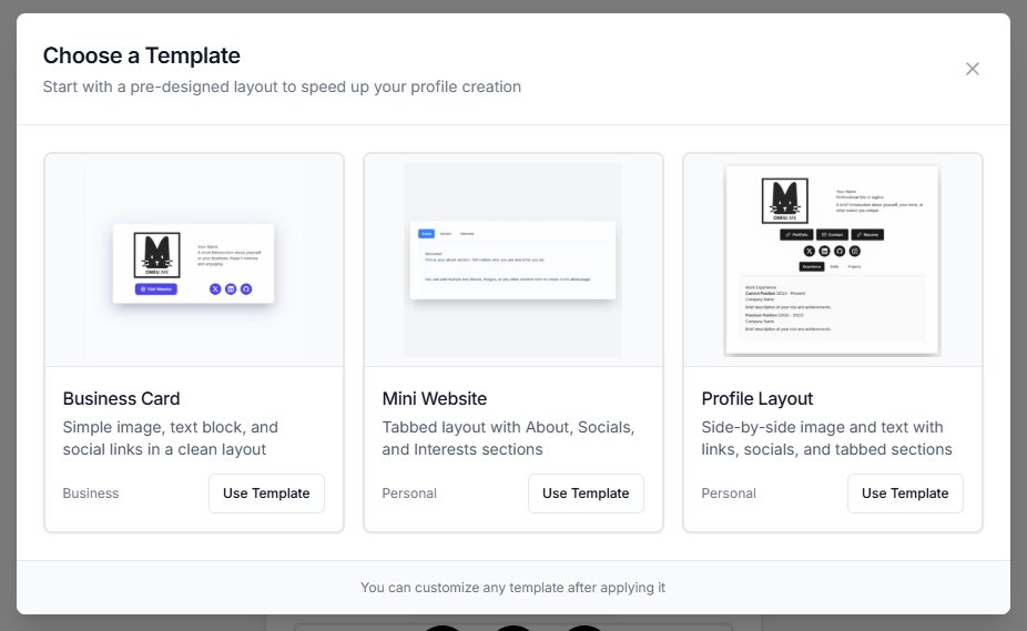 🚨NEW FEATURE: OMIU.ME now has templates for you to use as a base for your personal site. It's now easier to get started on a new account.