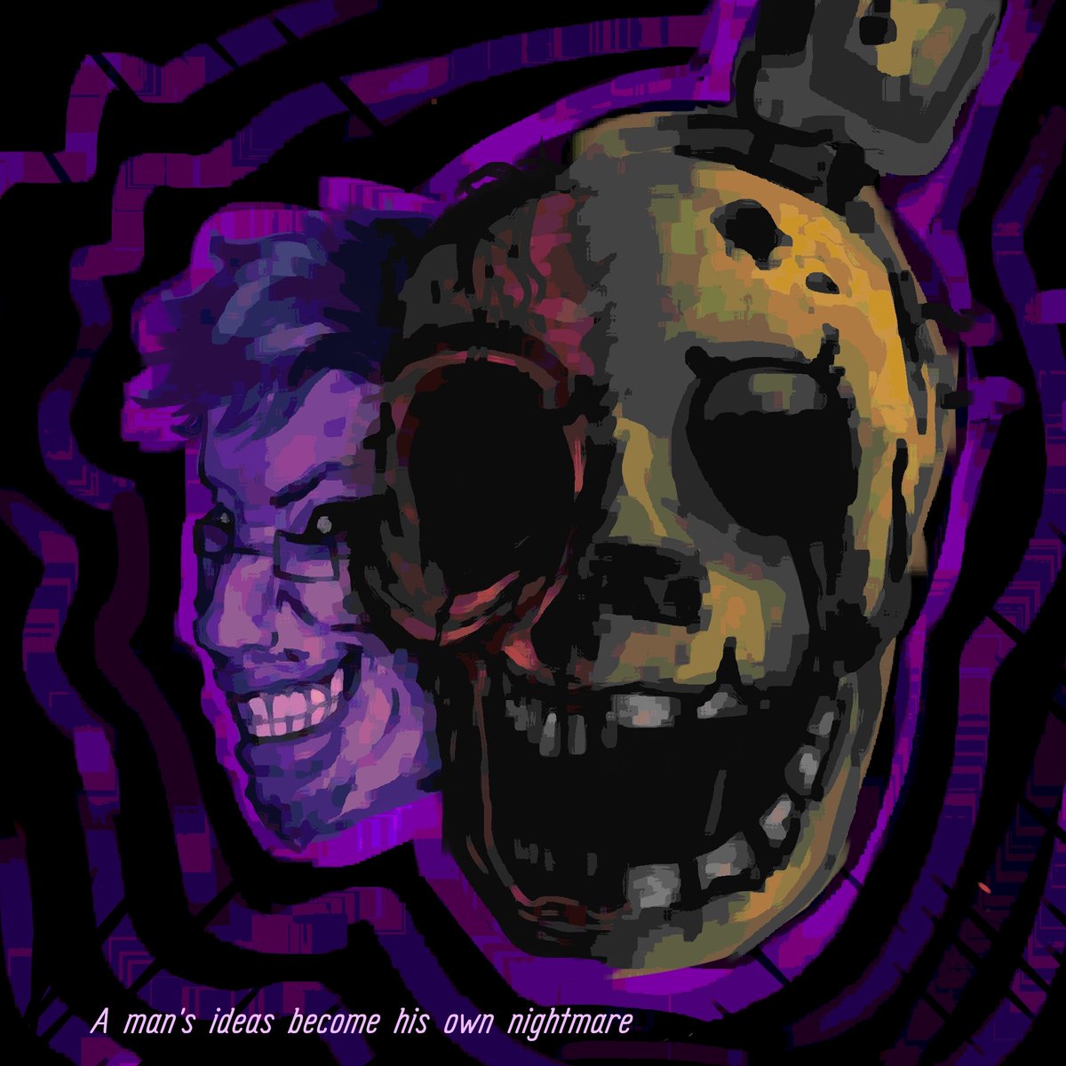 The man's ideas become the own nigtmare... 
#FNAF #fnaffanart #aftonfamily #Springtrap #Williamafton #digitalart