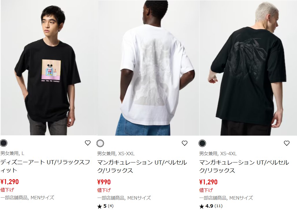 2026年2月10日火曜日ユニクロ値下げメンズ③ ディスニーアートUT