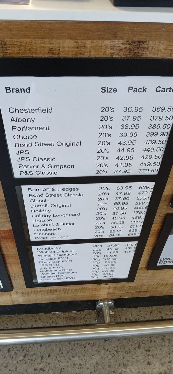 Legal supermarket tobacco prices in Australia
