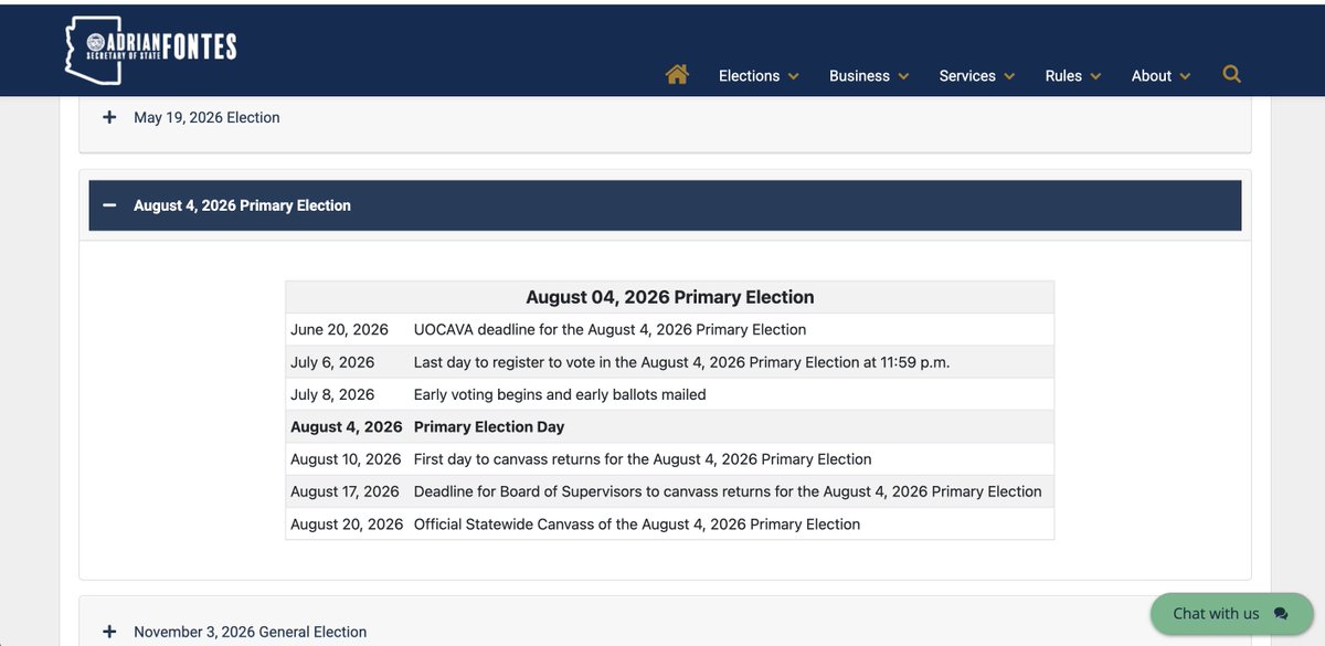 .<a href="/AZSecretary/">Arizona Secretary of State</a> has the WRONG DATE listed for the upcoming Arizona primary elections. 

Candidates are in the midst of collecting signatures in an election that was just moved weeks in advance to July 21st, 

and Fontes has the WRONG DATE listed for the election he's overseeing!