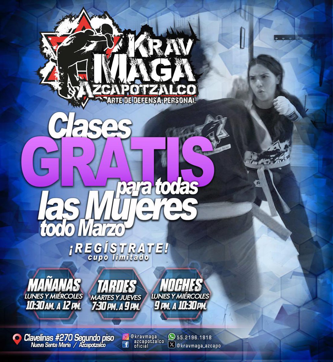 KravMaga_Azcapo's tweet photo. Como todos los años iniciamos la convocatoria para apoyar a todas las mujeres a nuestra manera, brindando conocimiento y seguridad. Entrenando todo el mes de #Marzo💜 totalmente #GRATIS ¡¡REGISTRATE!!💪 https://t.co/PUVX9Hc8kx