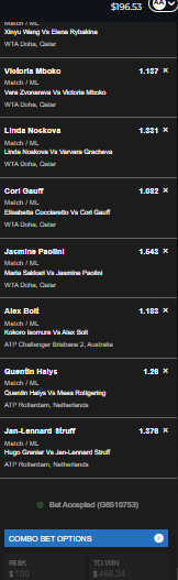 tennis_dog29's tweet photo. 8 LEG PARLAY π
100 $ πͺ 500$
ELENA+MBOKO+LINDA+COCO+
PAOLINI+BOLT+HALYS+STRUFF
MORE IN-PLAY PICKS CAME ON TEL-G https://t.co/fHo8pPY5Y8
#DavisCup #tennis #ATPChallenger #atpmontpellier #parlays #GamblingX #GamblingTwitter #moneyplus #parlays https://t.co/tbs7owXdV9