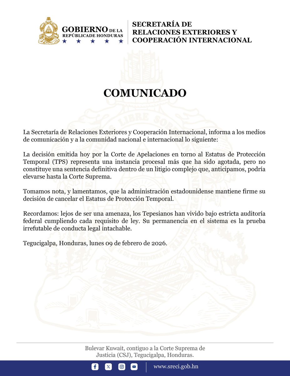 Cancillería Honduras tweet media