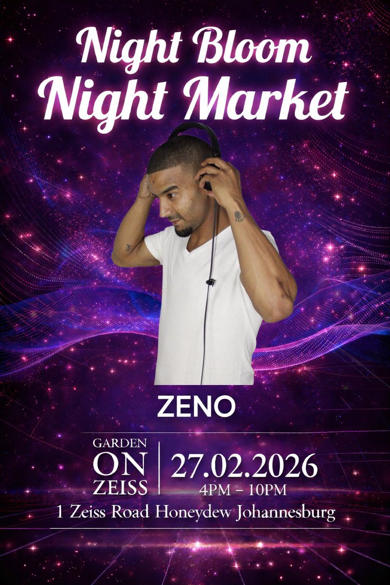 🎧 ZENO DJ at The Night Bloom
House, nostalgic basslines &amp; throwback anthems. Hand-picked remixes for body &amp; soul.

📍 Garden on Zeiss, Honeydew
🗓 27 Feb | ⏰ From 4PM

Not background music—part of the experience.