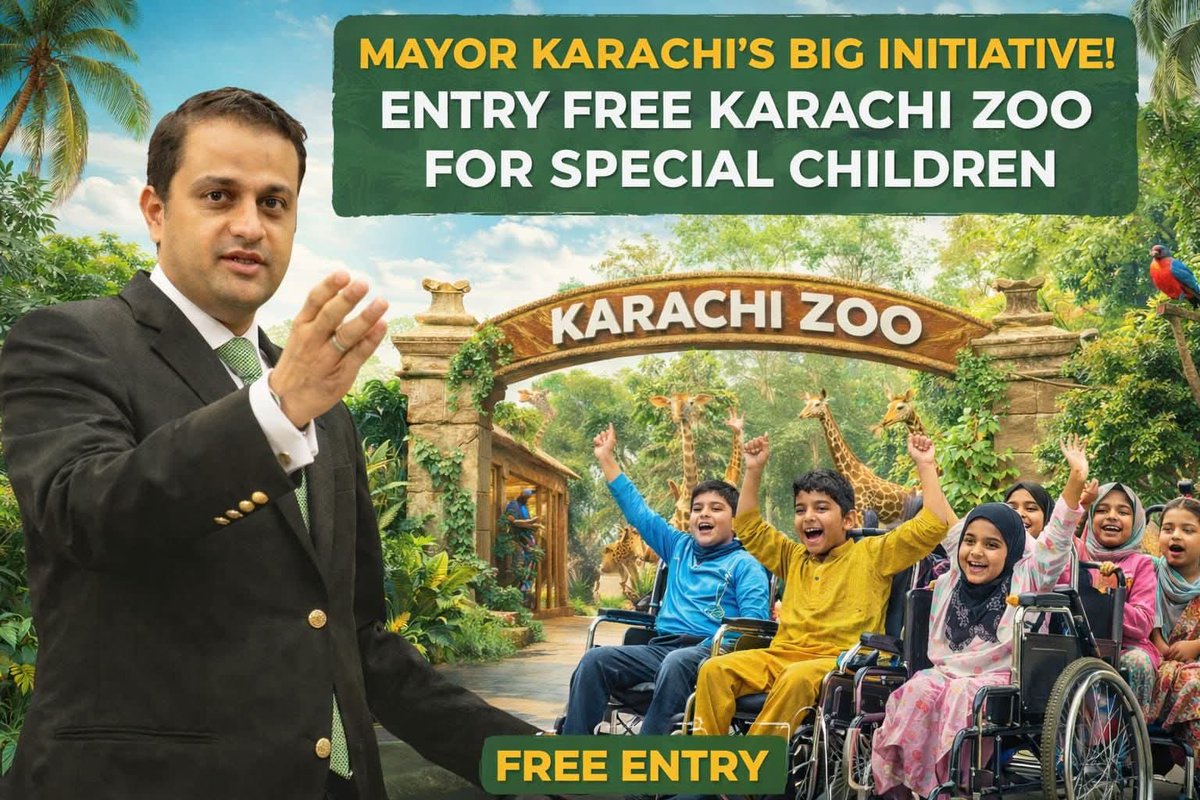 Small steps. Big hearts.
Making smiles accessible for special children Leadership that cares, policies that include Free zoo entry for special children under Mayor #Karachi <a href="/murtazawahab1/">Murtaza Wahab Siddiqui</a> another people first initiative by #PPP ❤️🖤💚
#KarachiWorks 
<a href="/BakhtawarBZ/">Bakhtawar B-Zardari</a>
