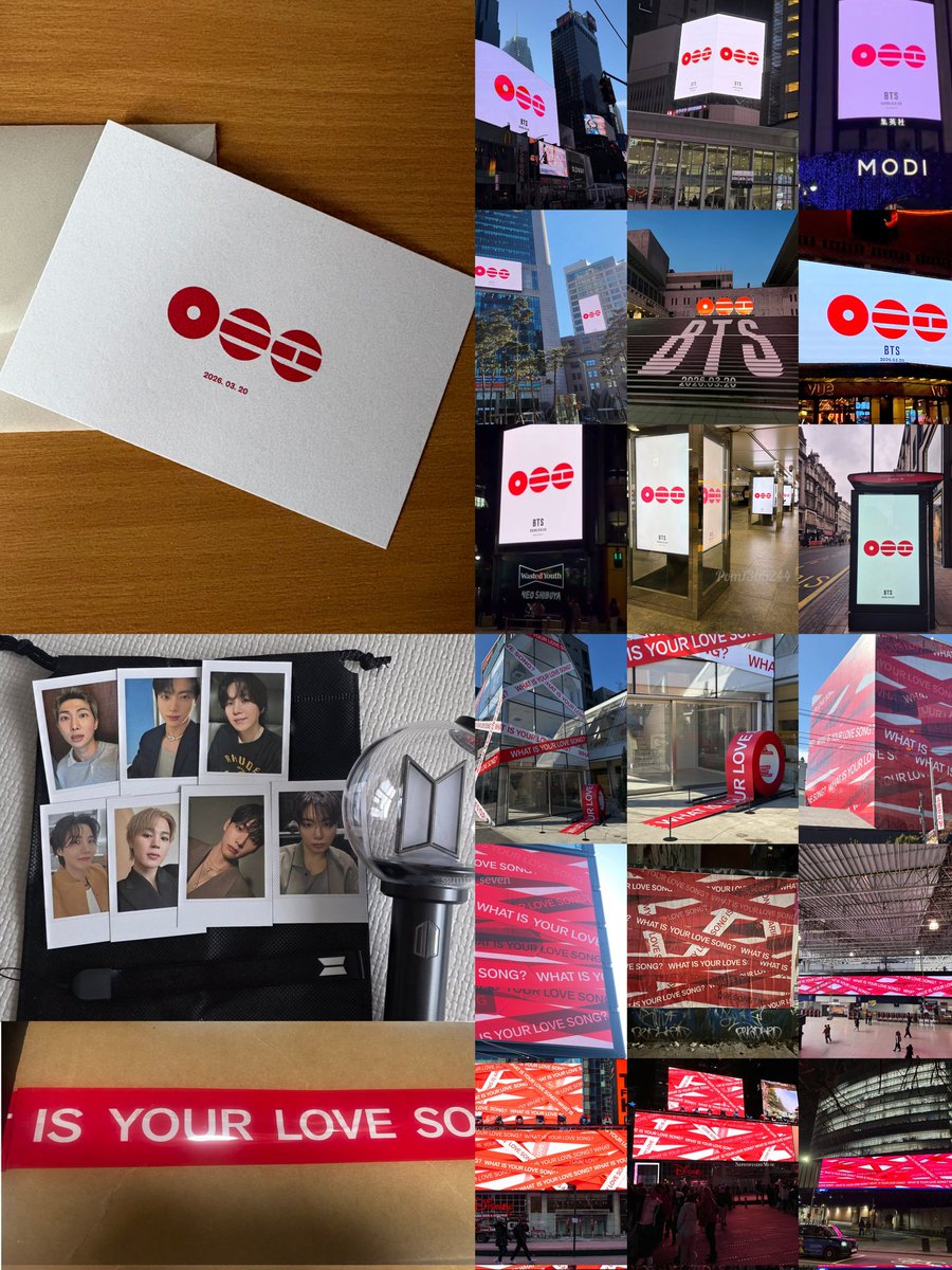 sgmin_seven's tweet image. -BTS announcing their comeback date through a letter sent only to gold membership and then ads appear confirming it

-ARMY bombs are arriving in boxes taped with red tape that says "WHAT IS YOUR LOVE SONG?" and ads appearing with that question

ARIRANG PROMO IS CRAZY