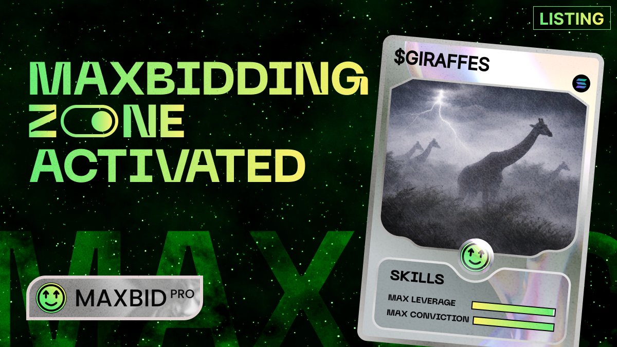 🚨 LISTING ALERT: $GIRAFFES 

Trade with leverage on Maxbid:                                                                                                                                                                                              maxbid.pro/trade/GbqbsRyB…
