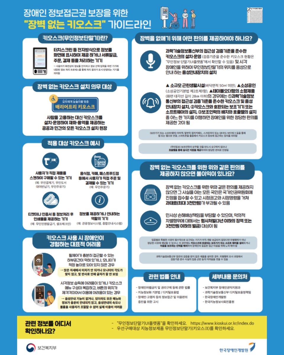 장애인의 정보접근권 보장을 위해
장벽 없는(배리어프리) 키오스크를 추진합니다.

모두를 위한 키오스크, 기장군이 함께합니다.

📞 문의 1877-0258 / 044-202-3961

#부산 #기장군 #장벽없는키오스크 #배리어프리키오스크 #장애인정보접근권 
#키오스크의무화 #장애인정책복지정책 #기장군소식