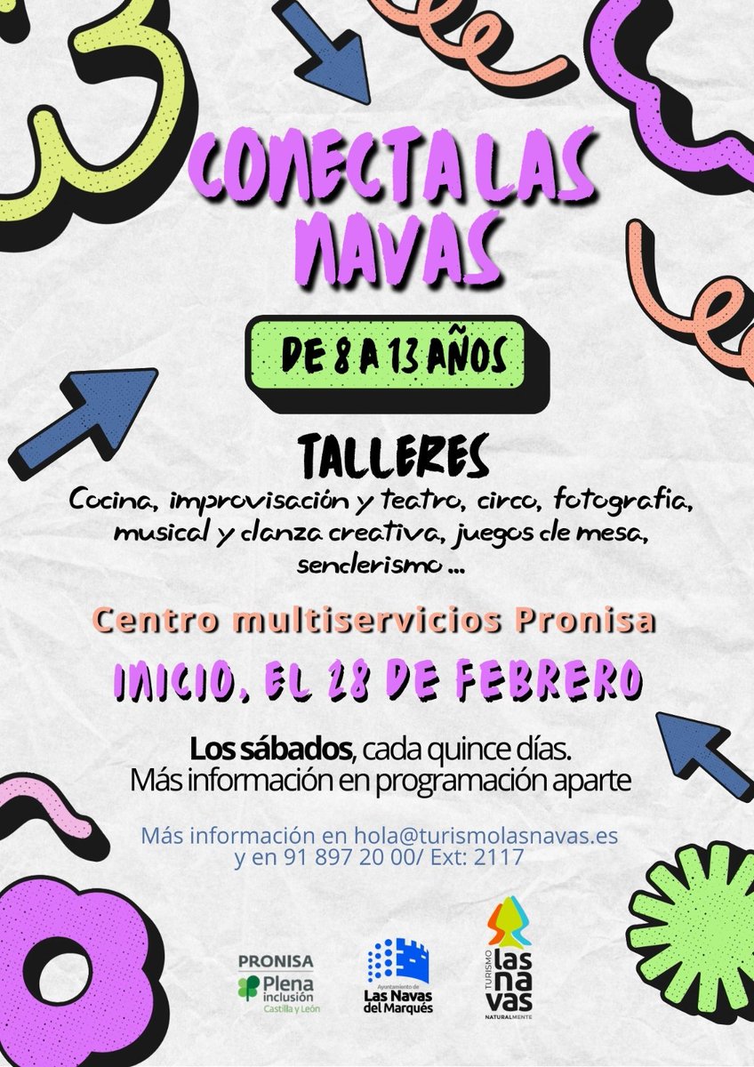 👧🧒 Nueva actividad juvenil en Las Navas del Marqués
Llega Conecta Las Navas, talleres para peques de 8 a 13 años: creatividad, artes escénicas, naturaleza, juegos… y mucho más.

🗓 Desde el 28 de febrero
📆 Sábados alternos
👉 Elige y apúntalos solo a los talleres que quieran