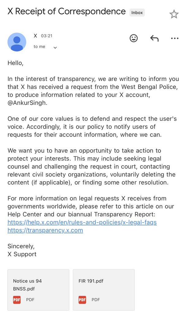 Extreme misuse of power by the West Bengal Police.

The West Bengal Police has issued a notice to X (Twitter) seeking email IDs, IP addresses, and contact details of five Twitter users, ostensibly in connection with a murder case involving a gold trader, Swapan Kamillya.

The