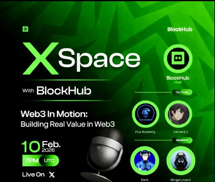 Conversations that matter happen when ecosystems come together.

Today, we’re hosting a partnership space with <a href="/Fluxxacademy/">𝐅𝐋𝐔𝐗 𝐀𝐂𝐀𝐃𝐄𝐌𝐘 𓅂</a> focused on building real value in Web3 ; what lasts, what compounds, and what actually matters and our speakers <a href="/derik_webX/">Derik | Dev</a>
<a href="/Morgan_marvi/">{𝕸𝕺𝕽𝓖𝓐𝕹👻}</a>
 would do great