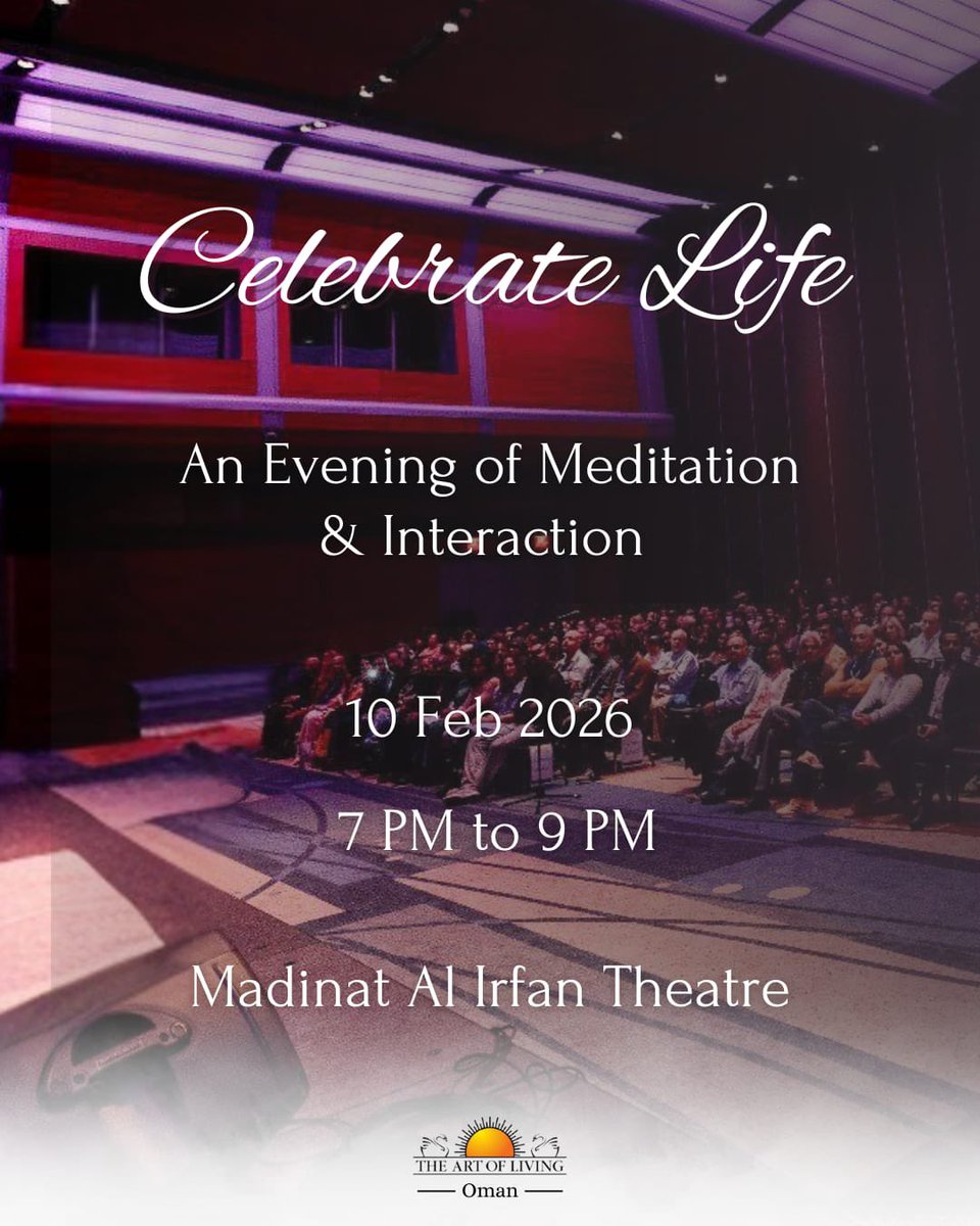 ArtoflivingOman's tweet image. Celebrate Life – Evening of Meditation &amp;amp; Interaction 

Entry by invitation only
Register here: aihtifalevents.com

One evening that can change how you experience life.

#artoflivingoman #finalcall #celebratelife❤️ #muscat #oman