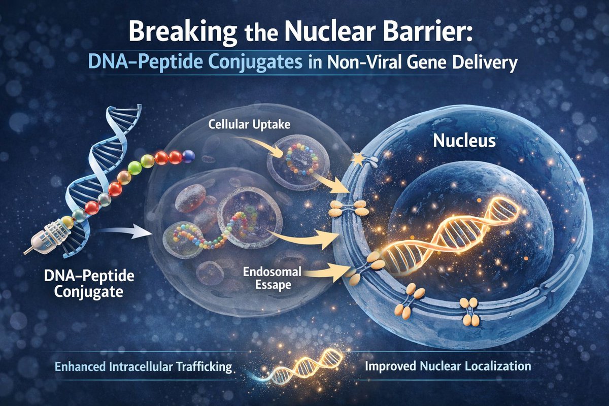 Linkpeptide's tweet photo. 📘 New blog post: DNA–peptide conjugates as a strategy to break the nuclear barrier in non-viral gene delivery—covering design principles, mechanisms, and research applications.
Read here 👇
 https://t.co/9zMYZqsoiK
#GeneTherapyResearch #ChemicalBiology #NucleicAcids https://t.co/yMfxA3Cgmg