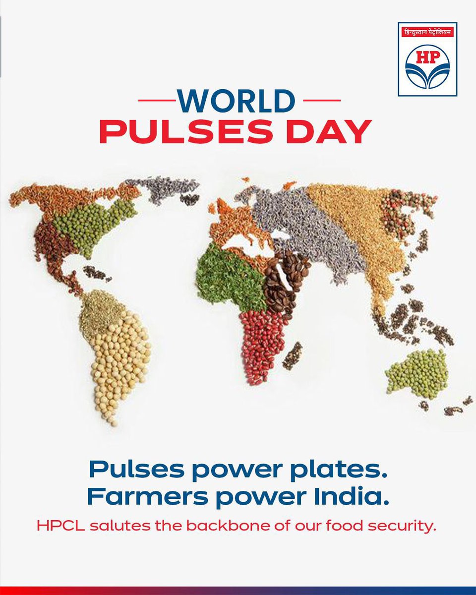 HPCL's tweet photo. Food security is national strength.

HPCL marks World Pulses Day by recognising the role of pulses and farmers in building a food-secure India.

@HardeepSPuri @PetroleumMin @TheSureshGopi @Secretary_MoPNG @neerajmittalias 

#WorldPulsesDay #HPCL #FoodSecurity #SustainableFarming #DeliveringHappiness