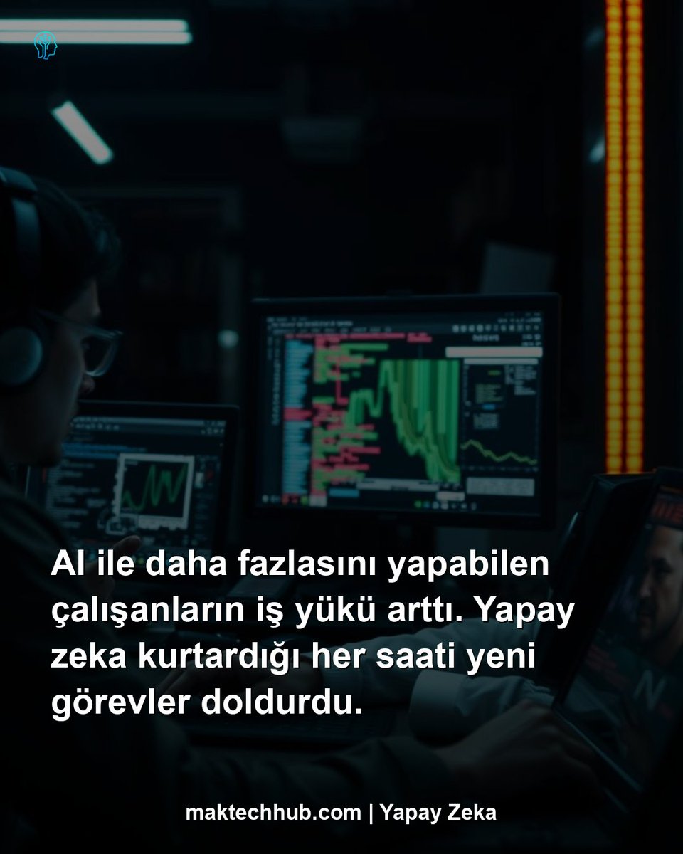 Yapay zekayı en çok benimseyen çalışanlardan ilk tükenmişlik sinyalleri geliyor. Çünkü daha fazlasını yapabilen çalışanların işi öğle molalarına ve gece saatlerine sızmaya başladı. Yapay zekanın açtığı her saati doldurmak için yapılacaklar listeleri genişledi ve durmak bilmedi.