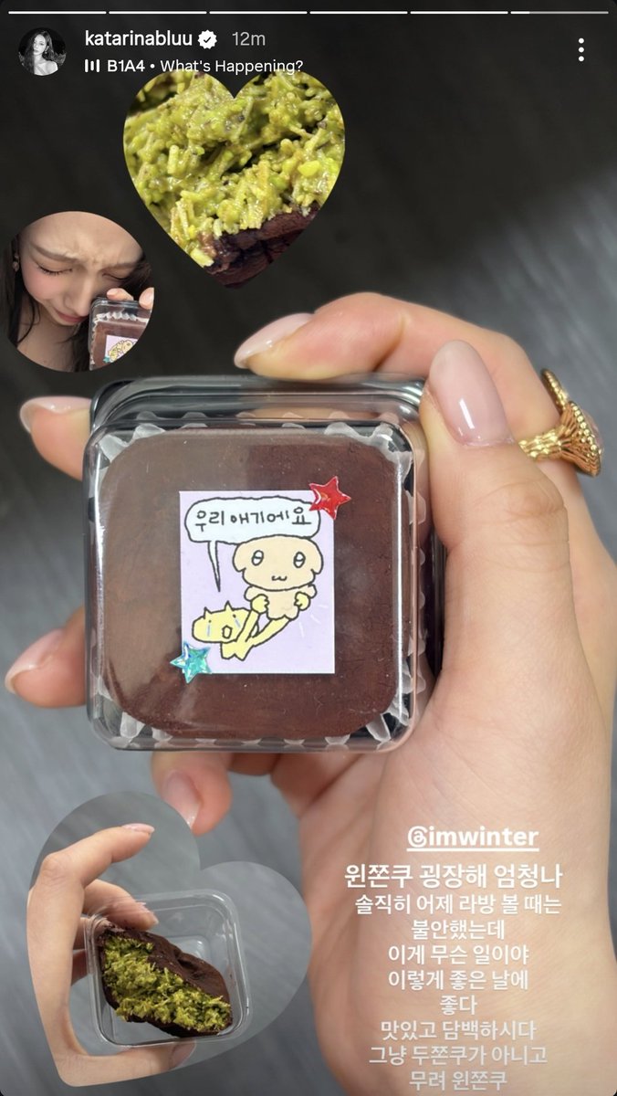 sunshine_080507's tweet photo. karina IG story

@/imwinter
winter dubai chewy cookie is really amazing
honestly, i was anxious when i watched the live yesterday
what is going on
its such a great day
its delicious and light
this is not just a plain dubai chewy cookie
its winter dubai chewy cookie https://t.co/ZpQ85gDfCM