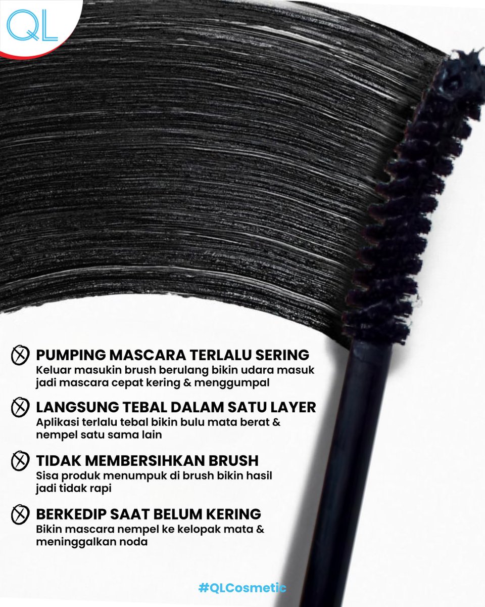 Bulu mata nggak maksimal? Bisa jadi cara pakainya yang salah!

Hindari kesalahan kecil biar hasil QL Dramatic Mascara tetap rapi, lentik, dan anti clumpy 💖
Yuk, pakai dengan cara yang benar!

#QLCosmetic #BuluMataDramatis #DailyMakeup #KosmetikIndonesia #QLDramaticMascara