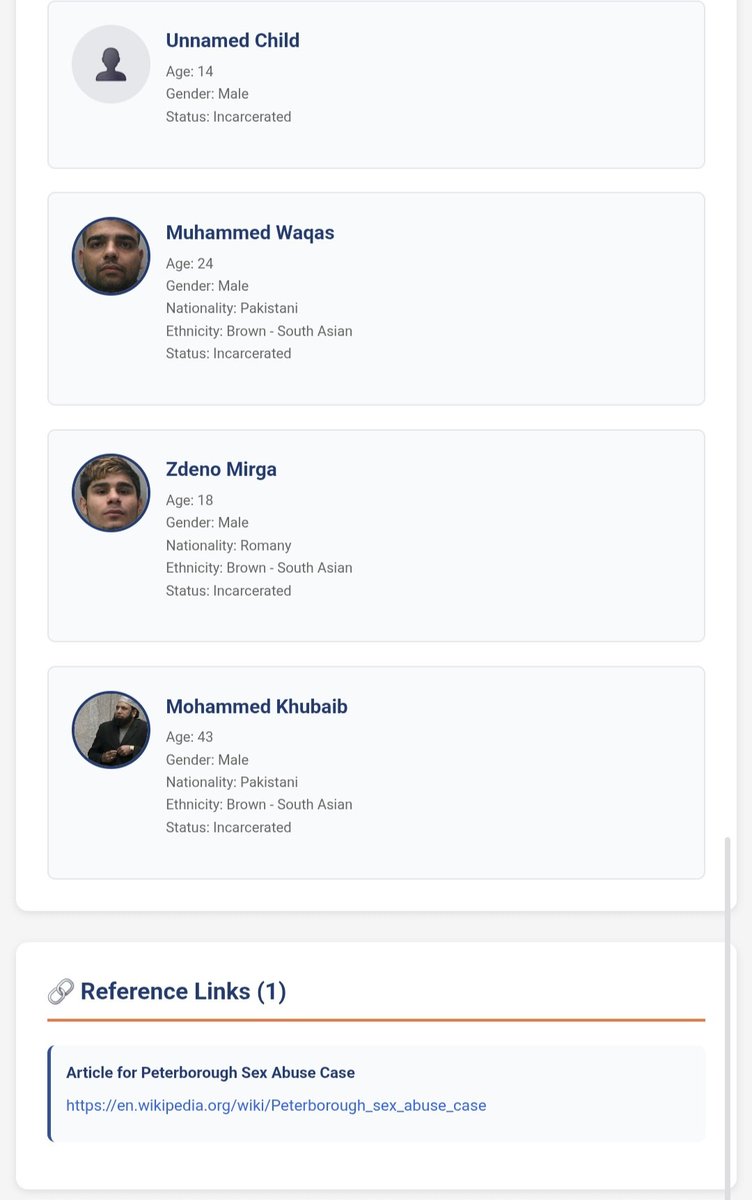 UKDataHQ's tweet photo. @RupertLowe10 I am building a website where I record foreigners committing crimes in the UK 

This includes grooming gangs

Attached are screenshots of the Peterborough grooming gang which resulted in 10 convictions from men of Pakistani and Romani gypsy backgrounds.

https://t.co/Nzd0Twsmja https://t.co/oxTnJSKs3Z