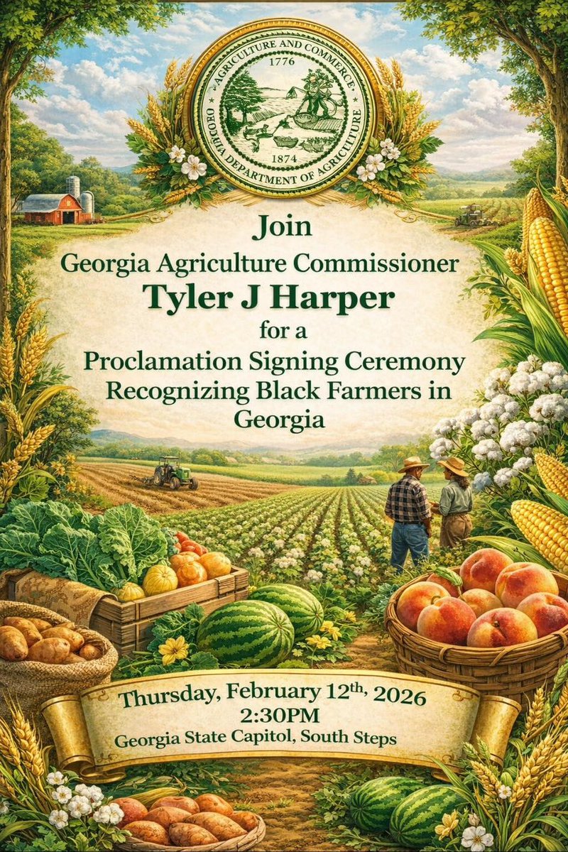 Black farmers will be recognized this Thursday at the Georgia State Capitol!

I'll see you there! 🫛🫚🫛🥦🥬🥒🌶️🫑🌽🥕🫒🧄🧅🥔🫜🍆🍅🍑