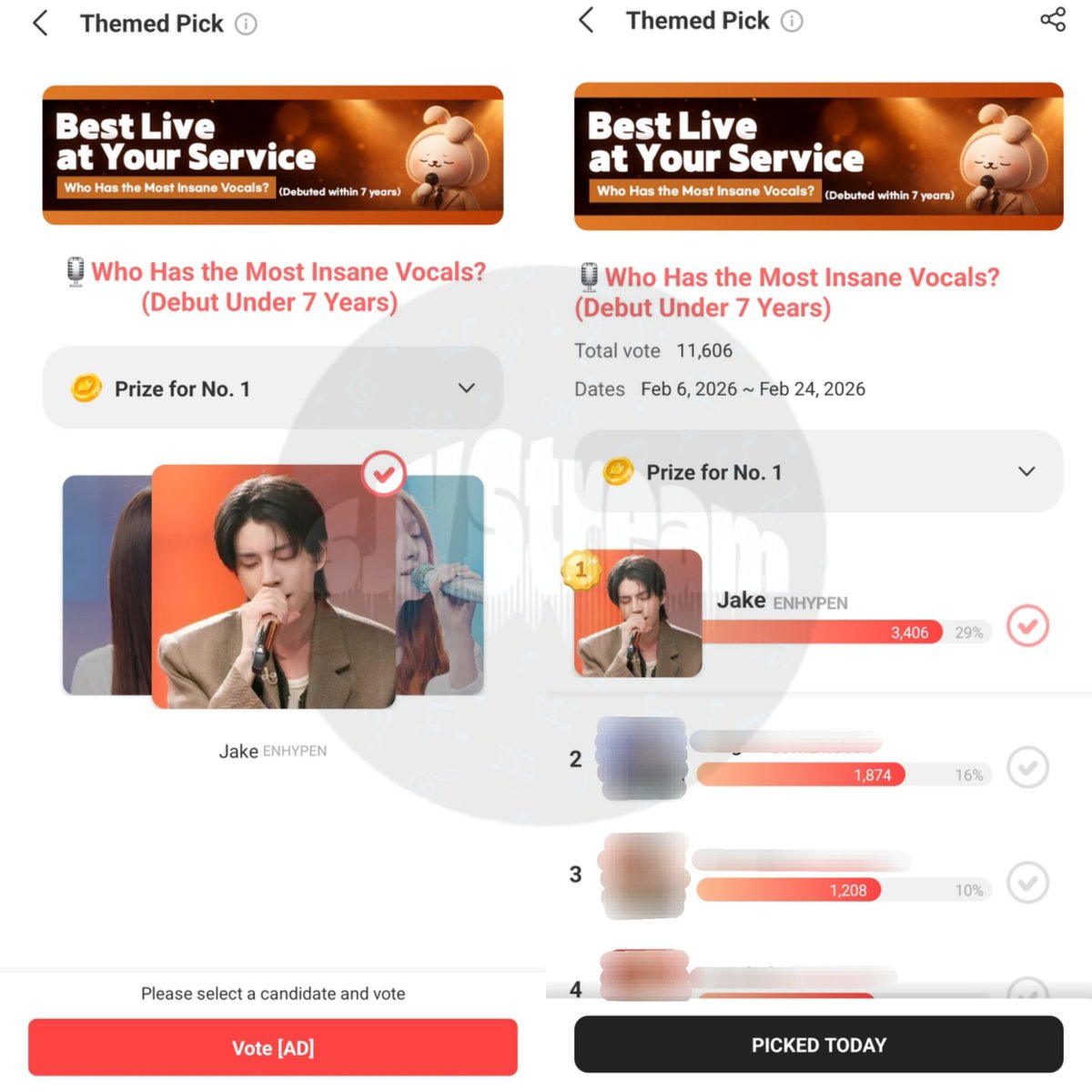 SJYStream's tweet image. CHOEAEDOL || 100226

Don't forget to cast your vote for #JAKE in 'The Most Insane Vocal' category in Choeaedol App 💝

Now Jake is leading at #1 
🗳 myloveidol.com/themepick/286/…
End : February, 24th 2026

#JAKE #ENHYPEN_JAKE #제이크 #엔하이픈_제이크 #ジェイク @ENHYPEN @ENHYPEN_Members