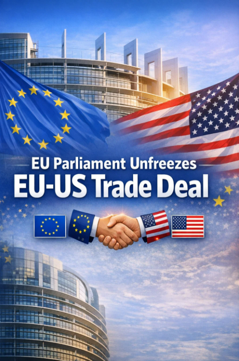 macro_pulse's tweet photo. European Parliament has unfrozen work on the EU-US trade deal, resuming enforcement after a pause tied to tariff threats. MEPs aim to vote soon, but disagreements over safeguards remain. 🇪🇺🤝🇺🇸 
#EU #USTrade #Parliament #TradeDeal https://t.co/OErGIC4OWg