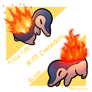 I drew this a long while ago for a trend and honestly I miss seeing people’s interpretations of different Pokémon abilities like this

#dragonnyxart #digitalart #Pokemon #cyndaquil
