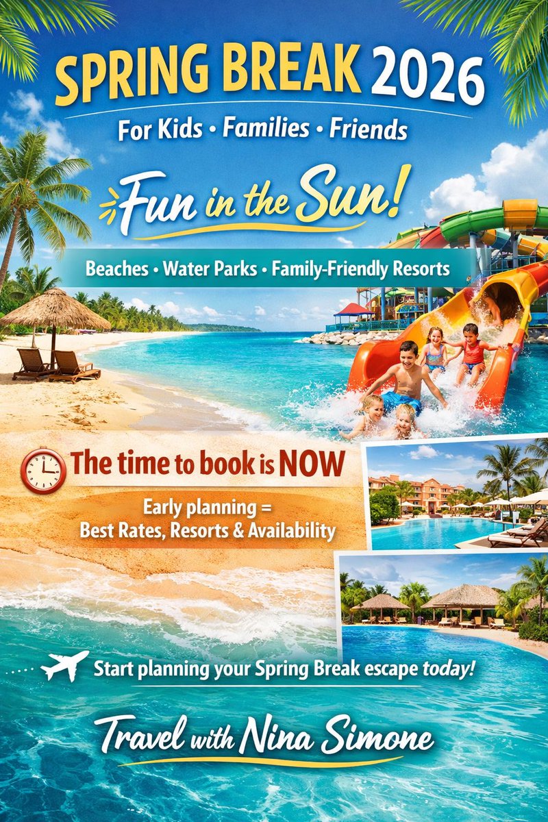 🌴 SPRING BREAK 2026 — FUN IN THE SUN! 🌞

Planning early = stress-free travel, better resort options, and the best rates for kids, families &amp; friends ✈️🏖️💦

Think beaches, water parks, and unforgettable resort stays!

⏰ #springbreaktravel 
📧 linktr.ee/nsims