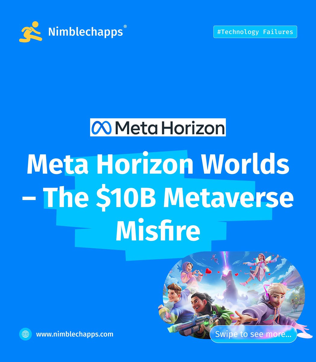 Nimblechapps's tweet photo. 💸 $10B later, one big lesson learned.

Meta Horizon Worlds shows us that big budgets and bold visions don’t guarantee adoption.

In tech, success isn’t about how loud the vision is, it’s about how well it solves real problems.

#ProductLessons #Metaverse #UXDesign #Nimblechapps https://t.co/uXTBSLkz9w