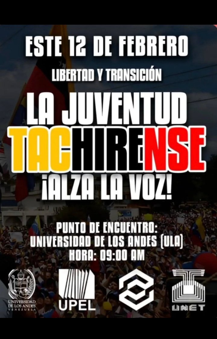 ElGanadorHenry's tweet photo. 🚨🇻🇪LA MOVILIZACIÓN ES NACIONAL!

#Táchira convoca

12F universidad de los andes ULA

A CELEBRAR LA LIBERTAD Y LA TRANSICIÓN!!

🙏 Q DIOS LOS ACOMPAÑE https://t.co/7tkOzXRP3j