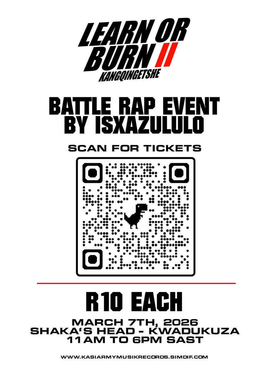 KasiArmySA's tweet photo. #LearnOrBurnII Brought to you by #WorldWildRapBattles (Isxazululo)

March 7th, 2026
Shaka's Head - KwaDukuza
Time 11h00 to 6PM SAST

Tickets on sale
https://t.co/6sZvYqm9b9 https://t.co/G0wFUjMH0Y