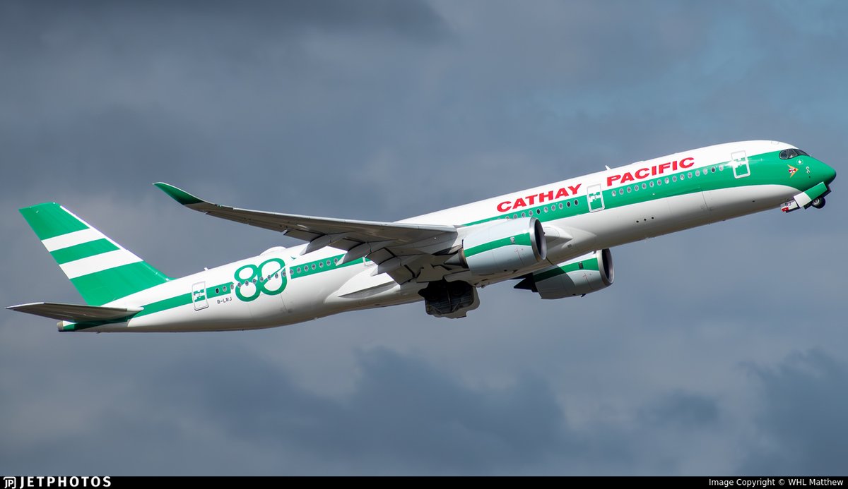 Cathay Pacific’s 80th anniversary special livery A350 departing Sydney. jetphotos.com/photo/11992982 © WHL Matthew