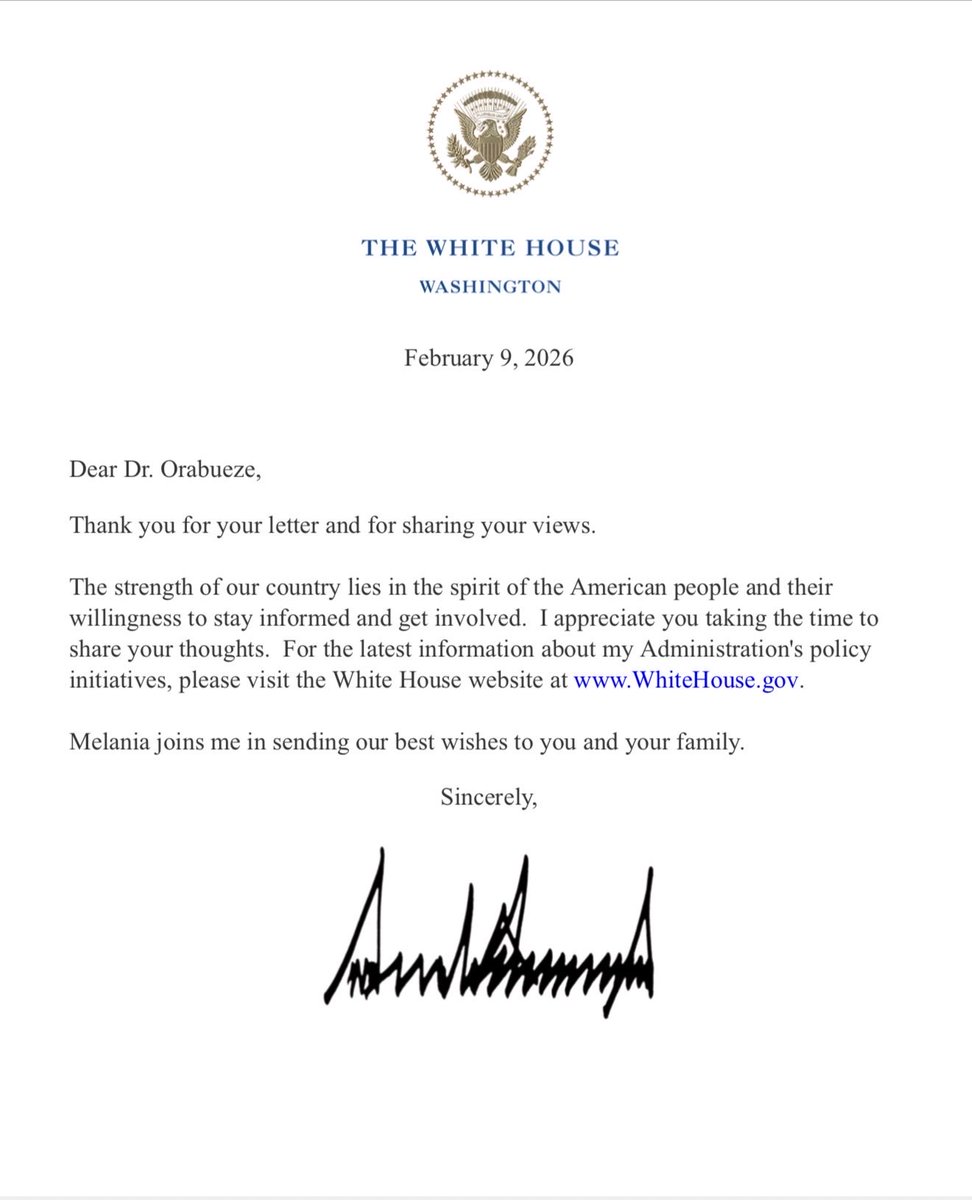 Thanks so much President Trump and First Lady Melania for your letter to me. Truly appreciates

DPM