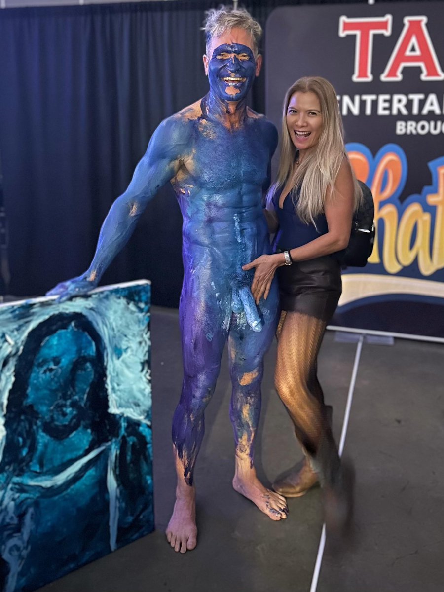 Painting Elvis &amp; Jesus portraits using my penis brush in my signature style on stage <a href="/thetabooshow/">The Taboo Show</a> in Vancouver.