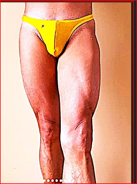 muscular   long   manly   legs   and  a  big    yellow   bulge
