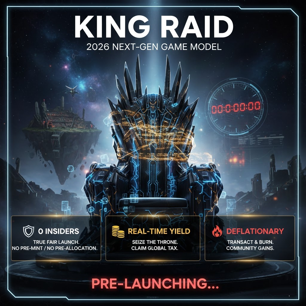 Kingraid_xyz's tweet image. 2026 Game Evolution: KING RAID ⚔️ 
Pre-launch Warming Up!

⚖️ Pure Launch: 100% Fair. No insiders. 
💰 Royal Tax: Instant global dividends. 
🏆 The Vault: 70% Jackpot to the winner.

Code is Law. Logic is Justice. 
Follow for the signal! 🚀

#KingRaid #FairLaunch #Fomo3D #GameFi