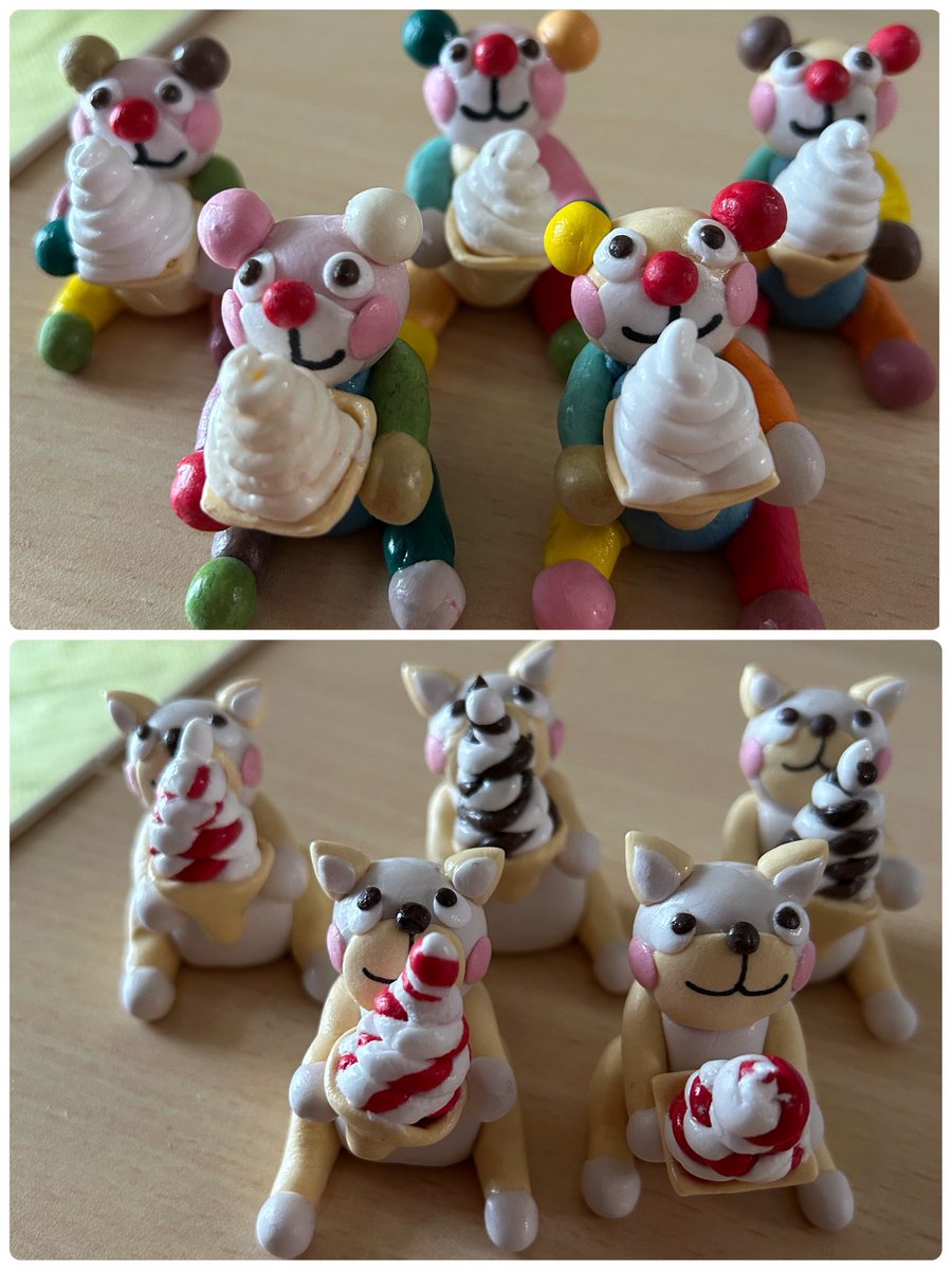 カラフルクマちゃん(๑･㉨･๑)
ニャンコちゃんฅ( ˙꒳​˙ ฅ)
ソフトクリーム🍦持たせてみた〜ꉂ🤣𐤔