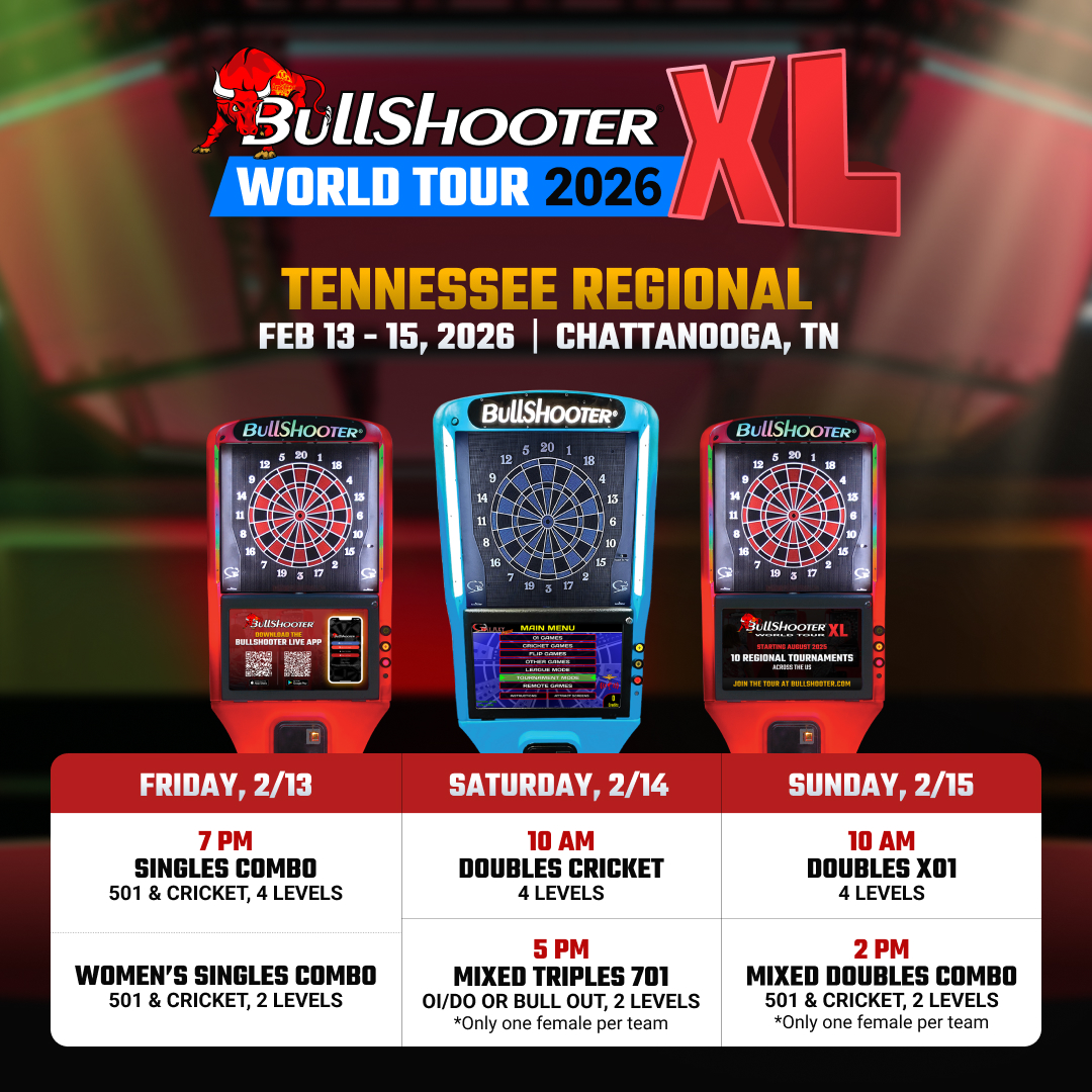🚨 Chattanooga… it’s almost time! 🚨

Stop #8 of the BullShooter 40th World Tour kicks off THIS FRIDAY!
💰 Save $10 ➡️ bit.ly/BS40Chattanoog…

Not able to make it? Tune in and watch right here on USA Darts.