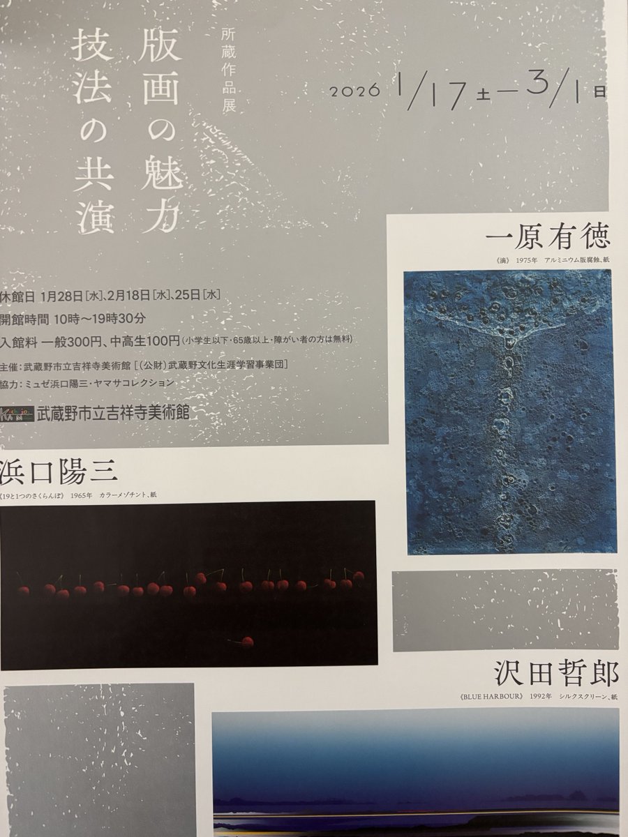 吉祥寺美術館「版画の魅力展」鑑賞
☆多様な版画技法を一度に楽しめる
木版、銅版、石版(リトグラフ)、シルクスクリーン、技法と表現の違い、質感、線、色の重なり
☆個性豊かな表現世界を比較できる
金属版の腐蝕で芸術製作するのは驚き😊