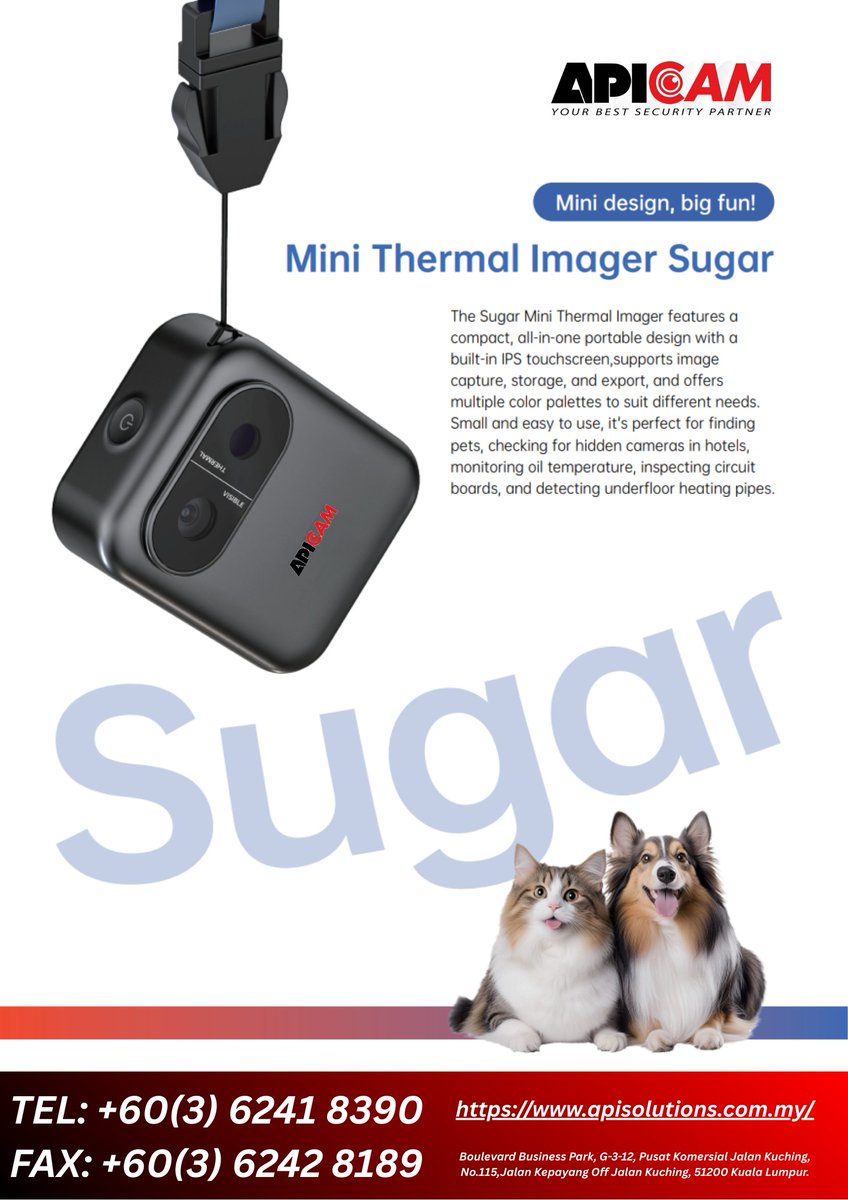 api__solutions_'s tweet image. APICAM "Sugar" Mini Thermal Imaging Camera🔍

• 80×60 IR resolution
• Built-in 1.83” IPS touchscreen
• IR-visible fusion &amp;amp; multiple colour palettes
• Image capture, storage &amp;amp; USB export

Compact. Accurate. Practical.

#APICAM #ThermalImaging #InfraredCamera #InspectionTools