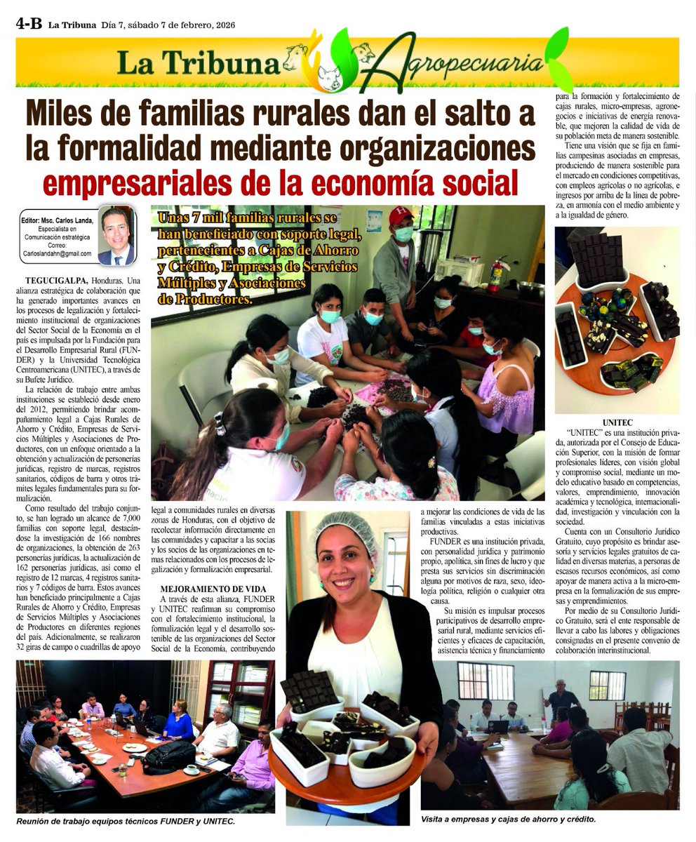 FunderHonduras's tweet photo. Publicación en la tribuna agropecuaria de cómo miles de familias rurales saltan a la economía formal
Lea acá:
//www.latribuna.hn/2026/02/07/miles-de-familias-rurales-dan-el-salto-a-la-formalidad-mediante-organizaciones-empresariales-de-la-economia-social/
#FUNDER #UNITEC #DesarrolloRural #EconomíaSocial #Formalización #AlianzasEstratégicas #desarrolloempresarialrural #pequeñaagriculturaempresarial #empleo #ingresos #cajasrurales
#familias #economiaformal #desarrollosostenible #codigodebarras La Tribuna